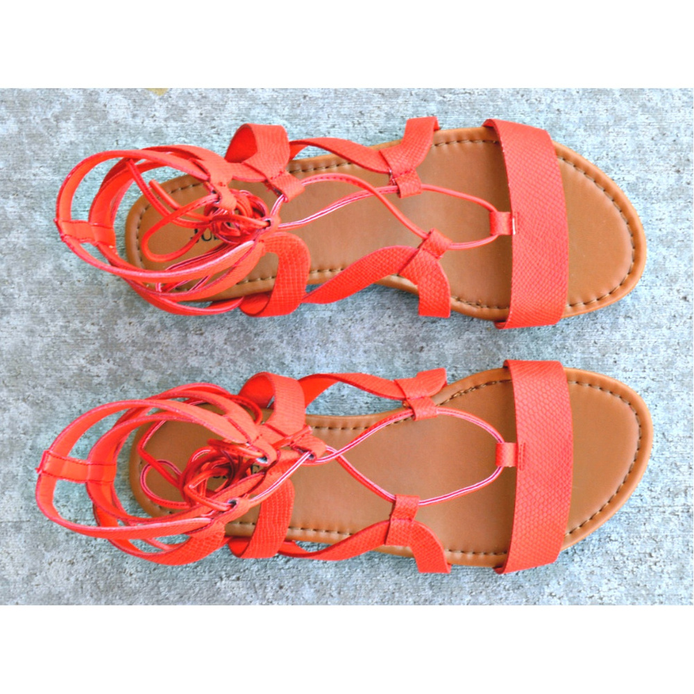 Strappy Gladiator Lace Up Flat Sandalas WIDE Width - Picture 5 of 5